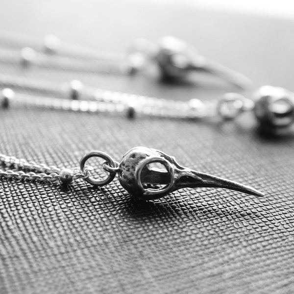 Sterling Silver Tiny Hummingbird Skull Charm Necklace . Skull Jewelry,Hummingbird Skull Necklace, Gothic Jewelry, Bird Skull Necklace,