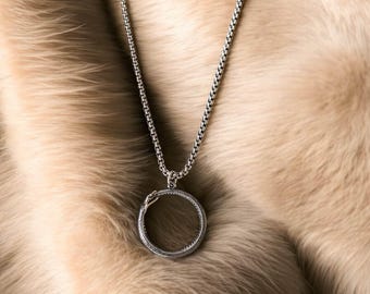 Sterling Silver Ouroboros Necklace: Viking Serpent Jewelry