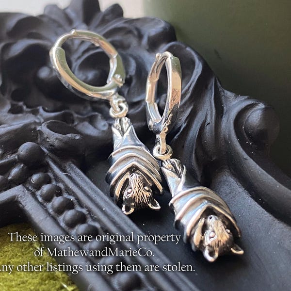 Sterling Silver or Gold  Bat Hoop Earrings: Gothic Halloween Jewelry