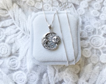 Sterling Silver Sun and Moon Necklace: Celestial Jewelry
