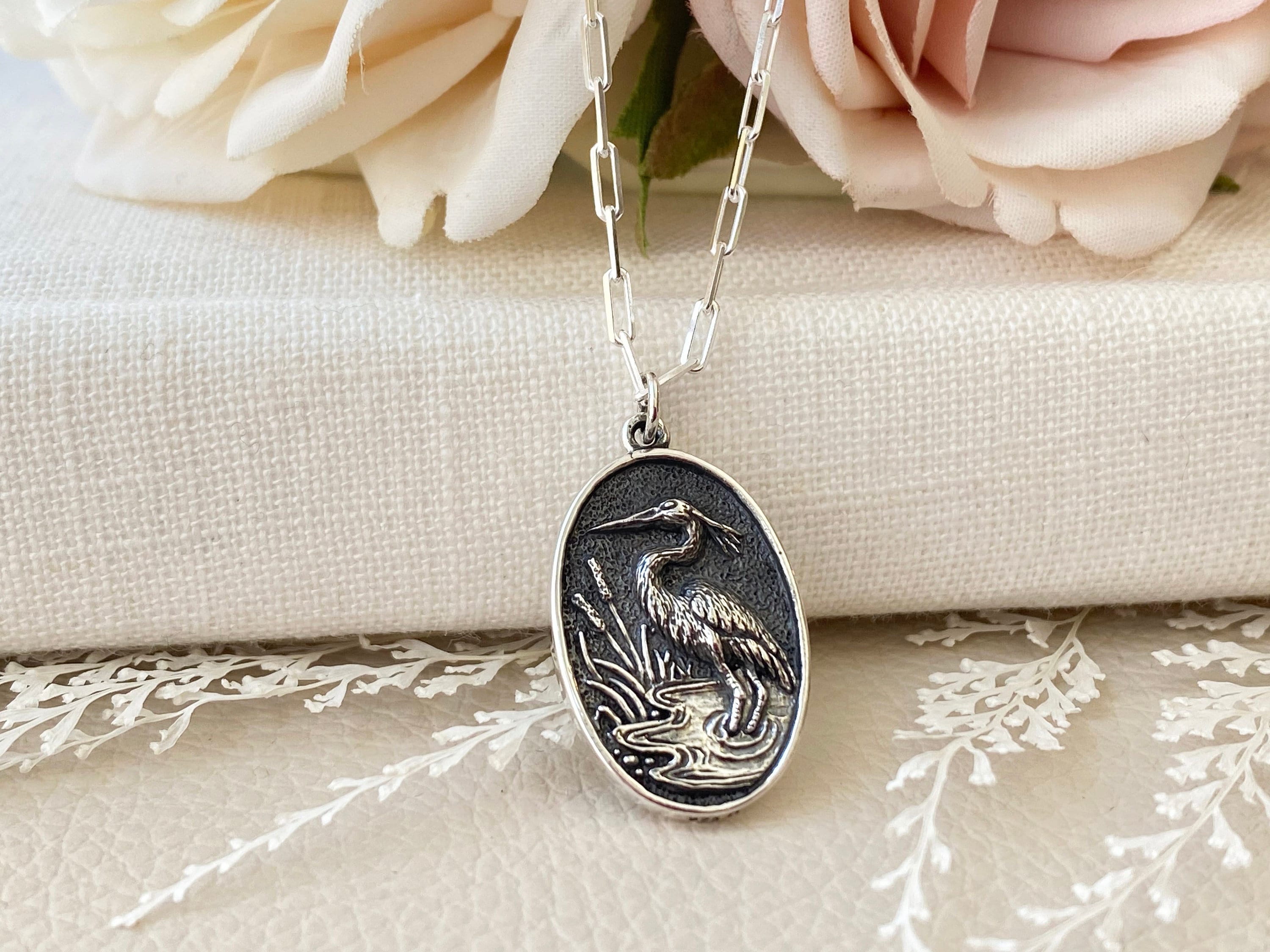 Sterling Silver Heron Necklace: Wildlife Birdwatcher Jewelry
