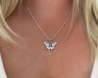 Sterling Silver Large or Small Luna Moth Necklace. Moth Jewelry, Bug Jewelry, Intuition Jewelry