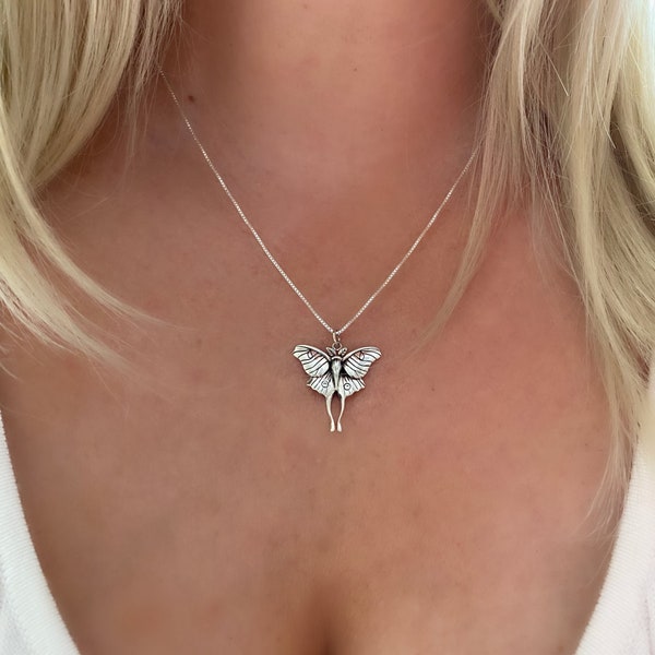 Sterling Silver Large or Small Luna Moth Necklace. Moth Jewelry, Bug Jewelry, Intuition Jewelry
