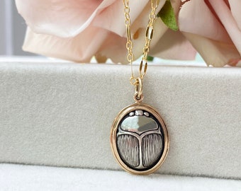 Gold Filled Scarab Necklace, Rebirth Jewelry, Egyptian Jewelry, Mythological Jewelry, Regeneration Jewelry, Beetle Necklace