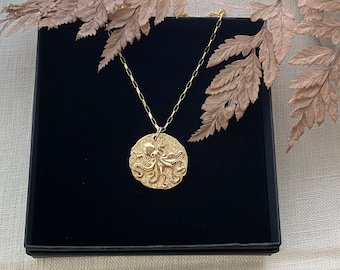 14kt Gold Filled Octopus Coin Necklace. Octopus Jewelry, Ocean Life Jewelry, Gold Filled, CHAIN CHOICES