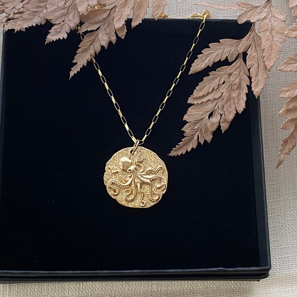 14kt Gold Filled Octopus Coin Necklace. Octopus Jewelry, Ocean Life Jewelry, Gold Filled, CHAIN CHOICES