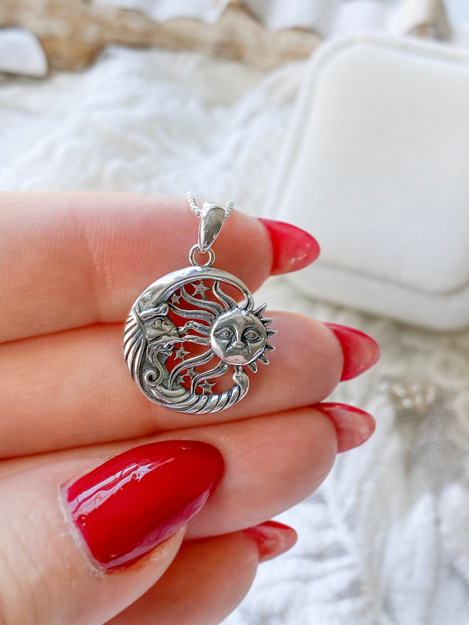 Sterling Silver Sun and Moon Necklace: Celestial Jewelry - Etsy