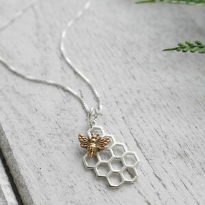 Tiny Sterling Silver Honeycomb Bee Necklace, Earrings or Set. Bee Jewelry, Silver Bee, Bee Charm, Honeycomb Jewlery Necklace Only