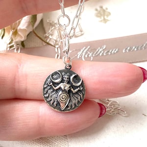 Sterling Silver Fertility Moon Goddess Necklace Toggle Clasp. Moon Jewelry, Mystic Jewelry, Divine Jewelry, Lunar Goddess Talisman