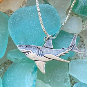 Great White Shark Necklace in Sterling Silver. Shark Jewelry, Jaws Inspired Jewelry, Nautical Jewelry, Apex Predator Jewelry