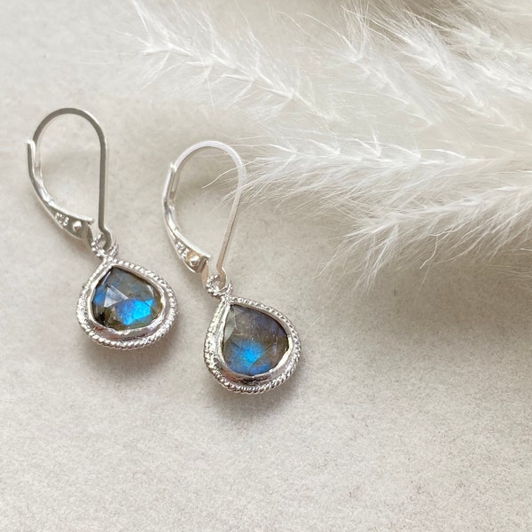 Sterling Silver Labradorite Earrings. Labradorite Jewelry, Protection Jewelry, Labradorite Hoops, Guidance Jewelry, Intuition Jewelry