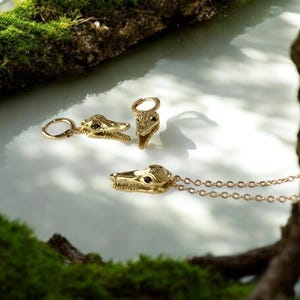 Gold Filled Alligator Skull Necklace Or Earrings, Alligator Jewelry, Reptile Jewelry,Gold Alligator Pendant,Florida Jewelry,Wildlife Jewelry