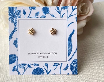 Tiny Gold Flower Stud Earrings With CZ. Flower Jewelry, Nature Jewelry, Spring Jewelry, Minimalist Jewelry