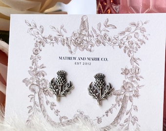 Sterling Silver Scottish Thistle Stud Earrings. Flower of Scotland, Scottish Jewelry, Floral Jewelry, Scottish Gift, Waterproof Jewelry