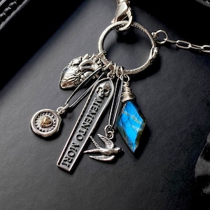 Sterling Silver Gothic Charm Necklace: Labradorite, Memento Mori, Limited Edition image 1