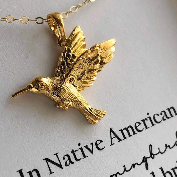 Gold Filled or Sterling Silver Hummingbird Necklace.