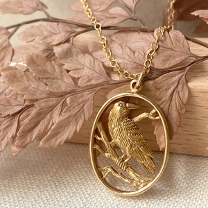 14kt Gold Filled Raven Necklace: Bronze Bird Pendant