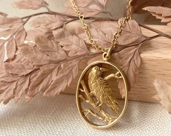 14kt Gold Filled Raven on Branch Necklace. Raven Jewelry, Edgar Allen Poe Jewelry, Norse Jewelry, Mystic Jewelry, CHAIN CHOICES