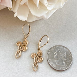Gold or Sterling Silver Mushroom Earrings. Fungi Jewelry, Mushroom Jewelry, Vitality Jewelry, Cottagecore Earrings image 2