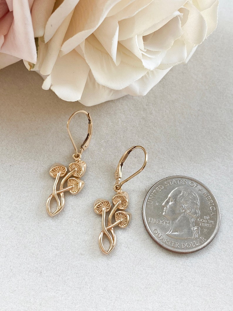 Gold or Sterling Silver Mushroom Earrings. Fungi Jewelry, Mushroom Jewelry, Vitality Jewelry, Cottagecore Earrings image 2