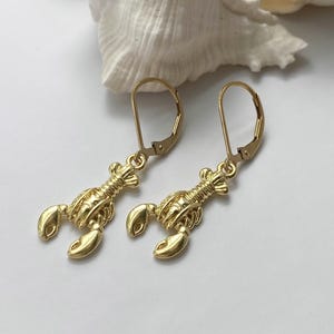 Gold Filled Lobster Earrings: Beach Jewelry, Marine Gift
