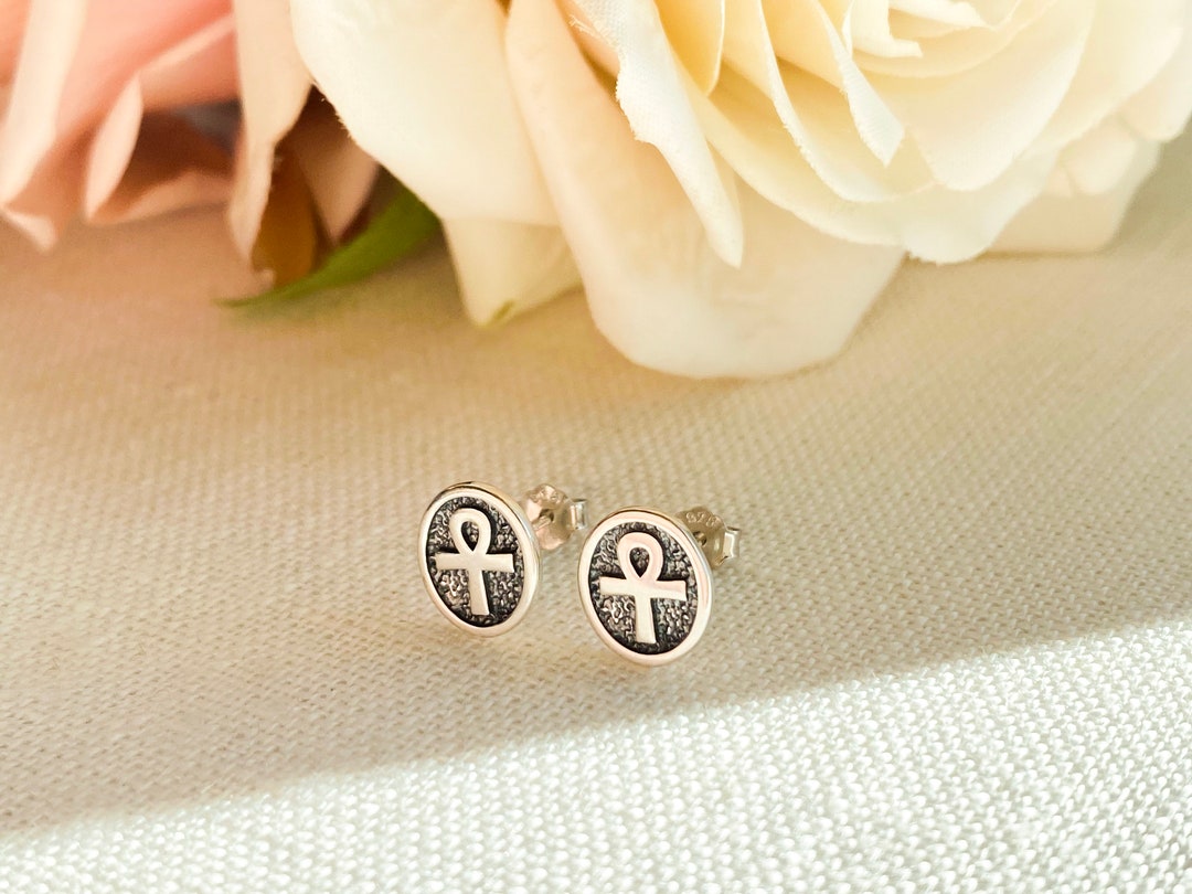 Sterling Silver Ankh Stud Earrings. Ankh Jewelry, Egyptian Jewelry, Key