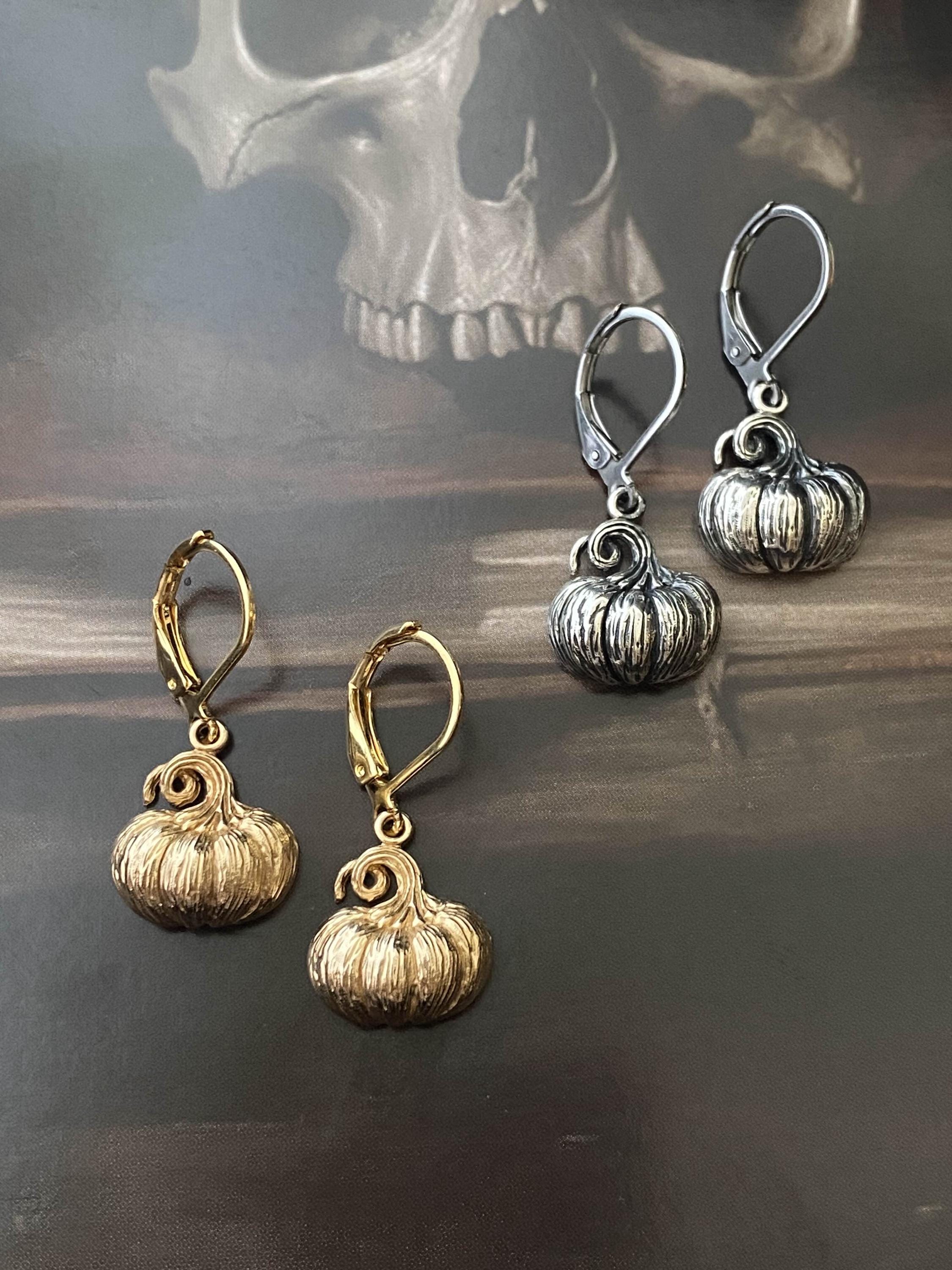 Sterling Silver or Gold Pumpkin Lever Back Earrings: Halloween Jewelry