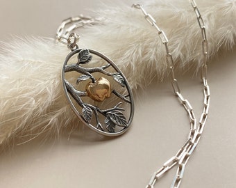 Sterling Silver Apple Tree Necklace, Bronze Apple Charm