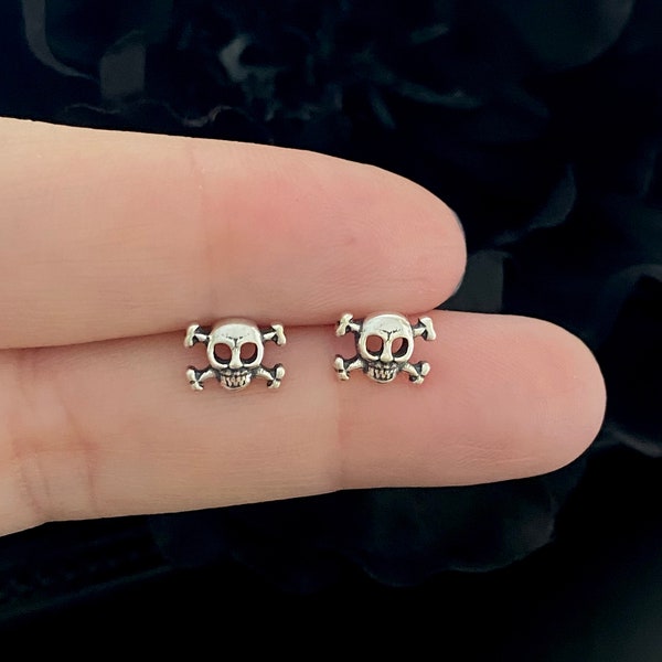 Tiny Sterling Silver Skull or Gold Crossbones Stud Earrings. Gothic Jewelry, Skull Jewelry, Small Gang Jewelry, Hypo Allergenic,BFF