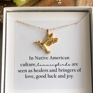 Gold Filled or 14kt Solid Gold Hummingbird Necklace. Gold Filled Jewelry, Bird Jewelry, Native American, Gold Hummingbird