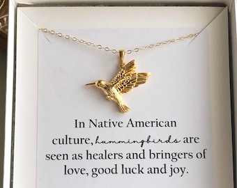 Gold Filled or 14kt Solid Gold Hummingbird Necklace. Gold Filled Jewelry, Bird Jewelry, Native American, Gold Hummingbird