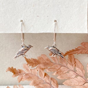 Sterling Silver Raven Leverback Earrings. Raven Jewelry, Corvus Jewelry,Norse Raven Earrings,  Gothic Jewelry, Waterproof Jewelry