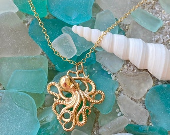 14kt Gold Filled Octopus Necklace. Octopus Jewelry, Cephalopod Jewelry, Ocean Life Jewelry, Beach Jewelry, Summer Jewelry
