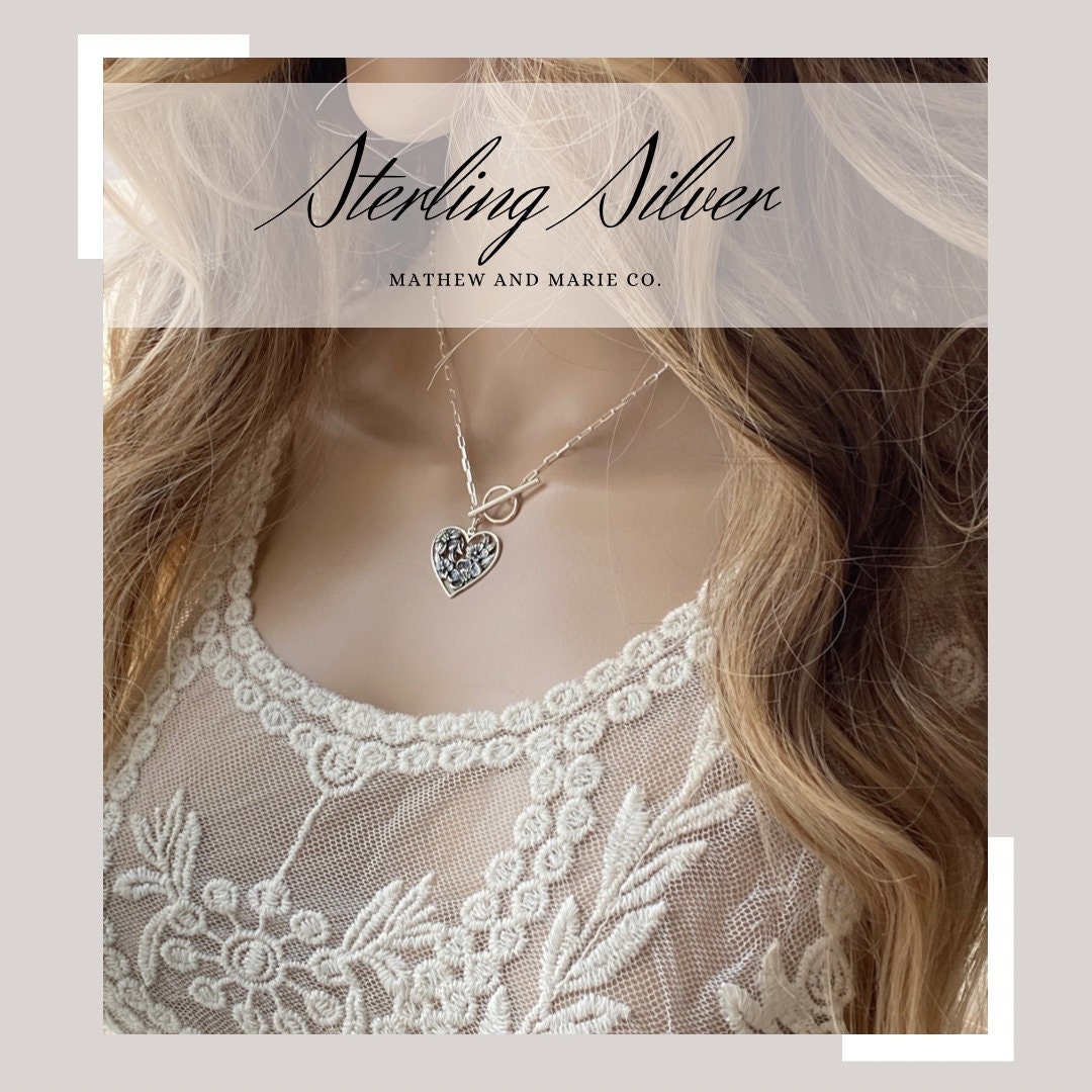 Sterling Silver Wildflower Heart Necklace: Botanical Jewelry