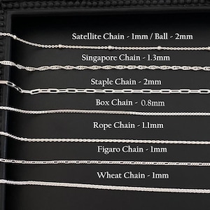 Petite Sterling Silver Chain: Satellite, Singapore, Staple, Box, Rope, Figaro, Wheat