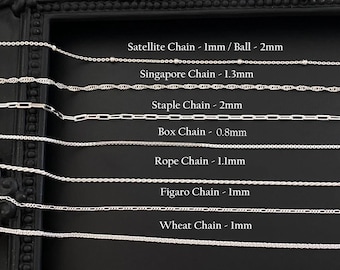 Petite Sterling Silver Chain: Satellite, Singapore, Staple, Box, Rope, Figaro, Wheat