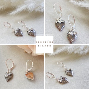 Sterling Silver Strawberry Earrings, Fruit Jewelry, Strawberry Jewelry, Silver Earrings, Gift for her, Kawaii Strawberries.