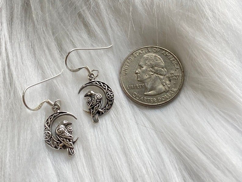 Sterling Silver Raven and Moon Earrings. Raven Jewelry, Moon Jewelry, Mystic Jewelry, Wiccan Jewelry, Crescent Jewelry, Creativity Jewelry image 8