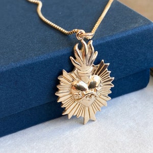 Gold Filled or Sterling Silver Sacred Heart Necklace. Milagro Necklace, Religious Necklace, Miracle Heart. Chain Choices Box or Cable.