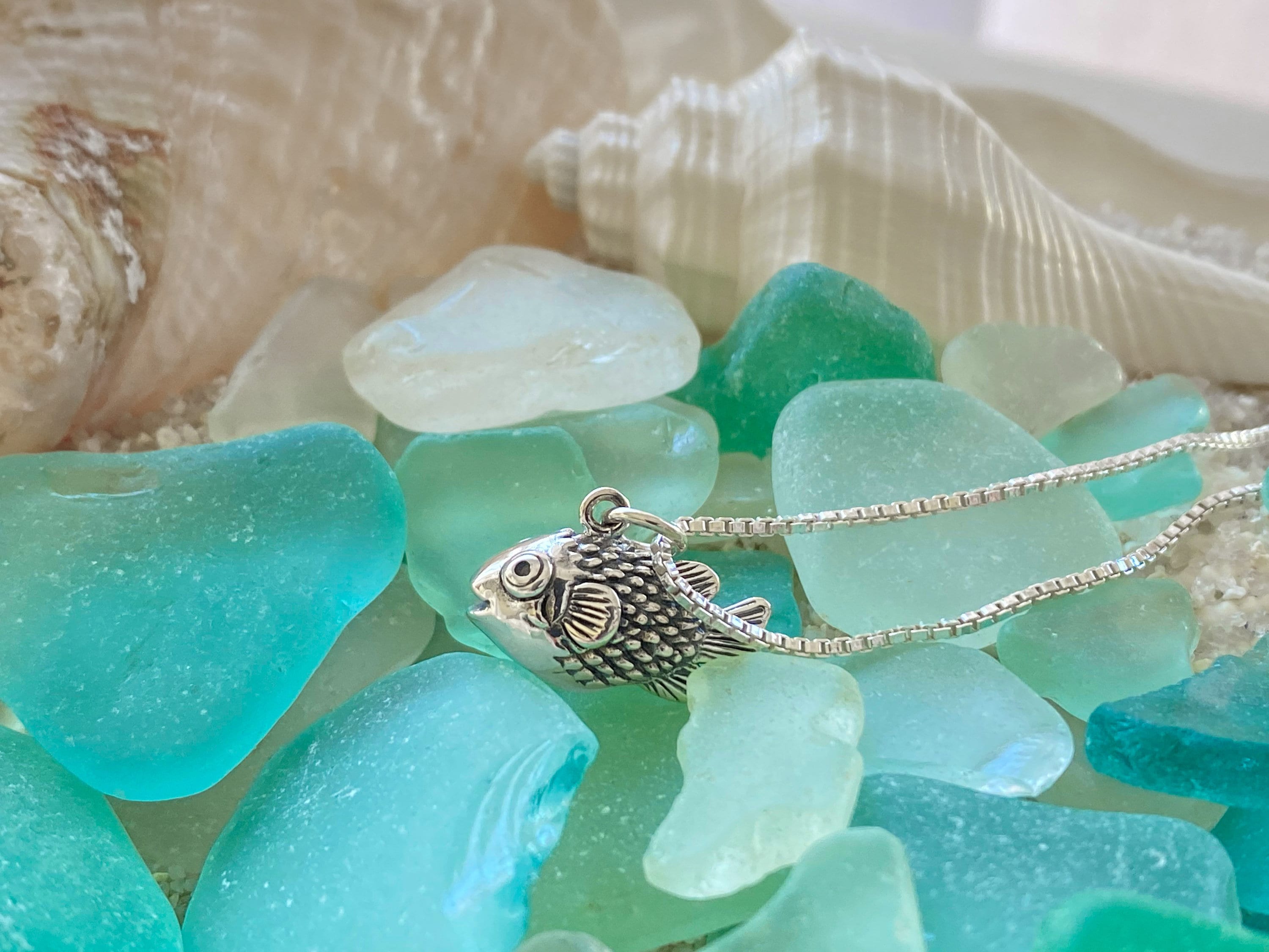 Sterling Silver Puffer Fish Necklace. Puffer Fish Jewelry, Ocean Necklace, Beach Jewelry, Silver Puffer Fish Jewelry, Nautical Jewelry
