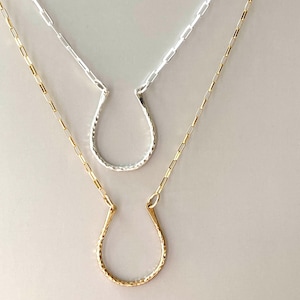 Hammered Horseshoe Necklace: Sterling Silver or Gold Filled Charm Holder