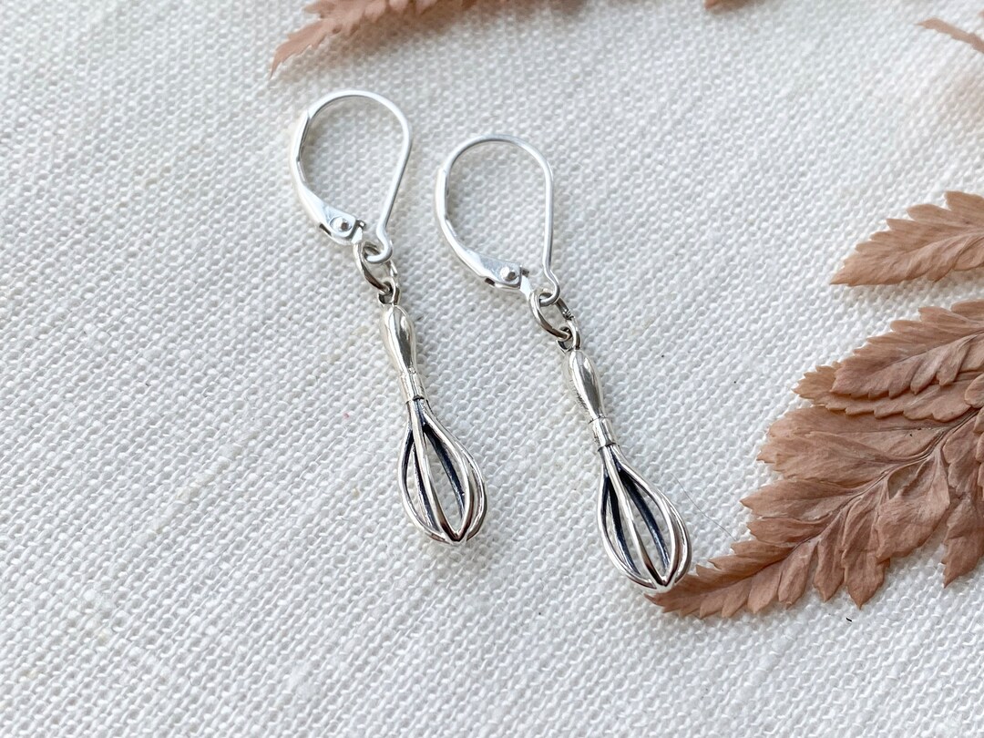 Sterling Silver Whisk Leverback Earrings. Whisk Jewelry, Pastry Chef