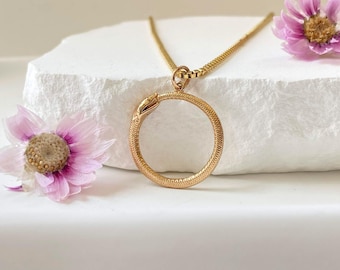 Gold Ouroboros Snake Necklace, Life and Death Jewelry