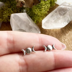 Teeny Tiny Sterling Silver Moon Phase Stud Earrings. Sterling Silver Wiccan Jewelry,Moon Jewelry, Wiccan Earrings.