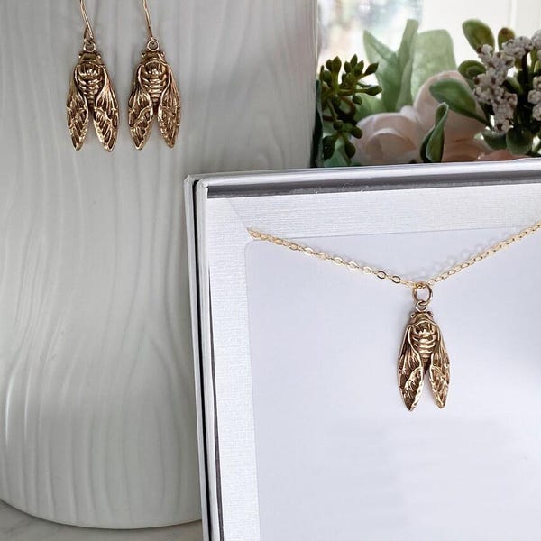Gold Filled Cicada Necklace.