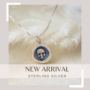 Sterling Silver Tiny Wax Seal Skull Necklace. Skull Jewelry, Memento Mori Necklace, Wax Seal Jewelry, Gothic Jewelry