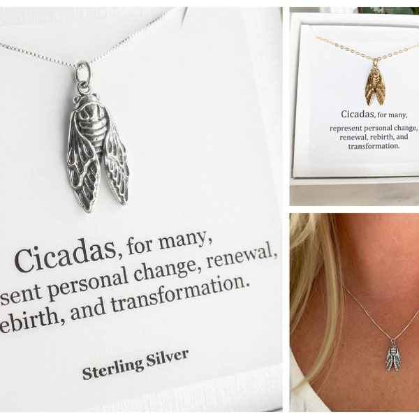 Sterling or Gold Filled Cicada Necklace. Bug Jewelry, Cicada Jewelry, Transformation Necklace, Chain Choices!