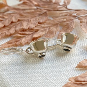 Sterling Silver Teacup Leverback Earrings. Teacup Jewelry, Tea Lover Earrings, Waterproof Jewelry, Tea Time Jewelry.