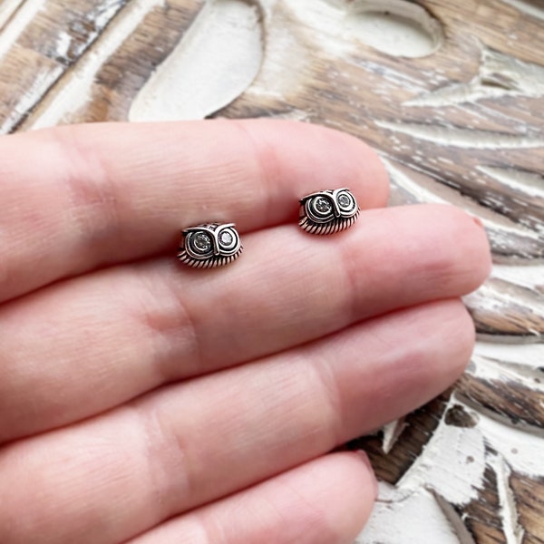 Tiny Sterling Silver Owl Stud Earrings with CZ, Owl Jewelry, Owl Studs, Wisdom Jewelry, Intelligence Jewelry