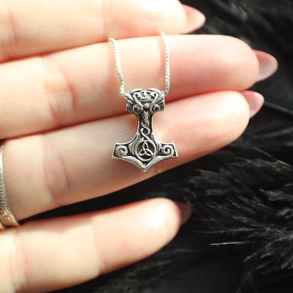 Sterling Silver Small Thors Hammer Double Sided Necklace. Viking Jewelry, Norse Jewelry, Mjölnir Necklace, Nordic Jewelry